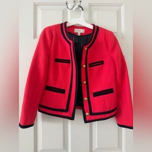 J. Crew Pink Red and Navy Trim Wool Jacket with Gold Buttons
